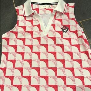 Women's pink and White Sleeveless golf Polo Top